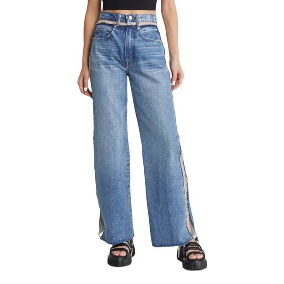 Frame x Atelier jeans sheer insert high waist wide leg size 23 - Picture 1 of 6